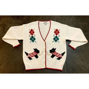 Vintage Spice Of Life Cardigan Sweater Christmas Yorkshire Dogs Women's Large